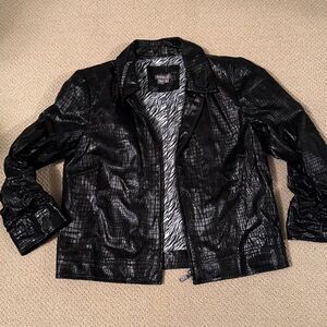 Anthracite Elegant Black Snakeskin Textured Faux Leather Jacket
